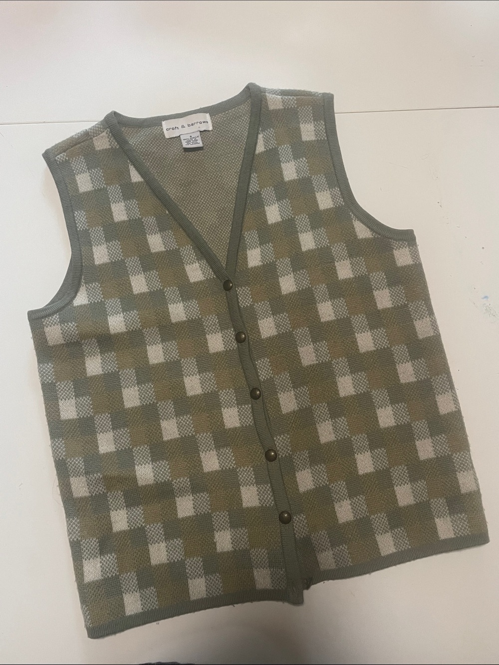 croft & barrow Olive and Cream Checker Knit Button Vest